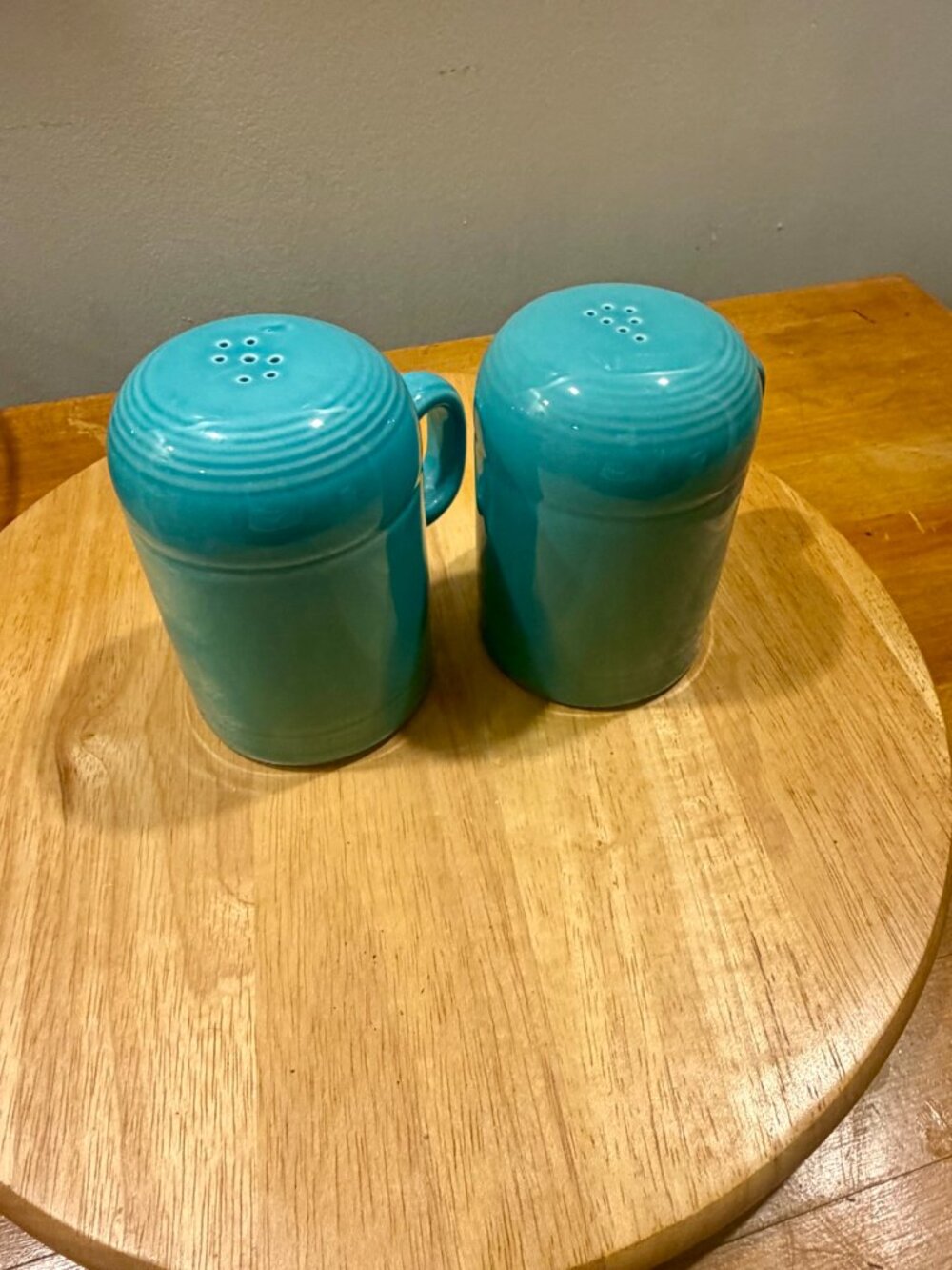 Fiestaware Turquoise Rangetop Salt & Pepper Shakers Set Handles